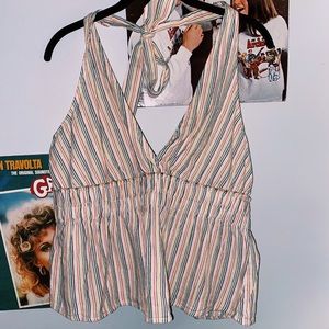 striped halter smocked top !!